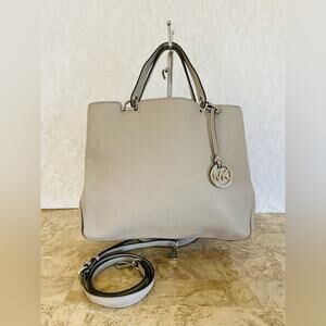 MICHAEL KORS gray pebble leather satchel crossbody shoulder bag